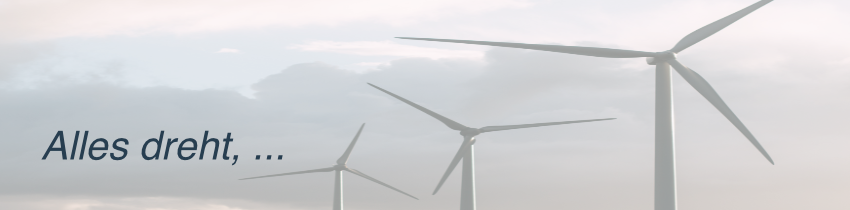 Zeichnung von drei Windkraftanlagen bei Wind.